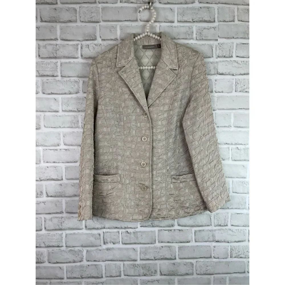 Croft and Borrow Women's Champange Crinkle Pattern Blazer Jacket Size Small